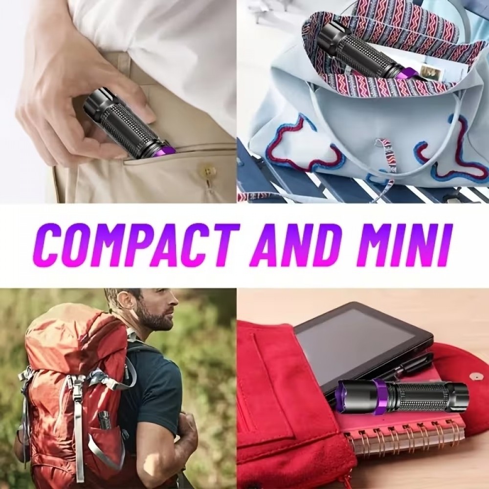 Mini lampe Macroscom de poche LED rechargeable USB compacte avec lumi&egrave;re UV verte et rouge pour p&ecirc;che activit&eacute;s de plein air et urgence - Noir