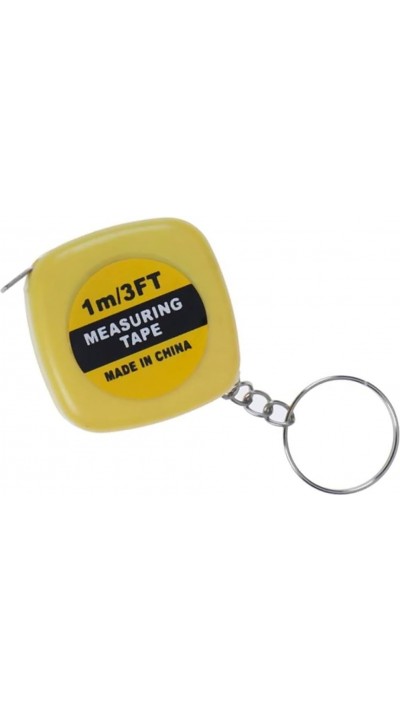 Mini m&egrave;tre ruban porte-cl&eacute;s r&eacute;tractable longueur 1m m&eacute;tallique compact avec double graduation cm/pouces - Jaune