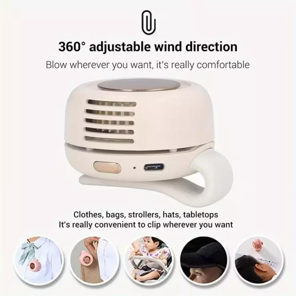 Leiser bladloser Mini Akkuventilator tragbar Clip Ventilator freih&auml;ndig 3 Stufen Vortex Luftstrom - Rosa