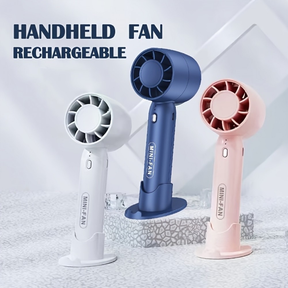 Mini ventilateur portable USB rechargeable 3 vitesses avec support socle - Bleu