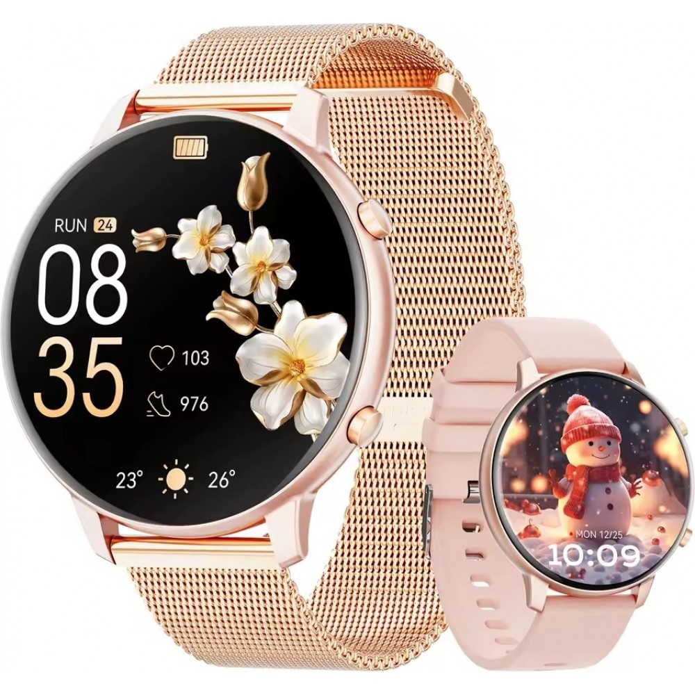 Montre connect&eacute;e BT Call G25 Bluetooth appels &eacute;cran 1.39 pouces &eacute;tanche fitness fr&eacute;quence cardiaque pression art&eacute;rielle oxyg&egrave;ne sang sommeil stress et respiration - Or rose