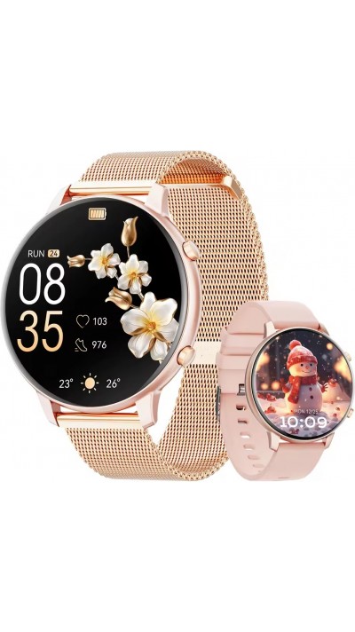 Montre connect&eacute;e BT Call G25 Bluetooth appels &eacute;cran 1.39 pouces &eacute;tanche fitness fr&eacute;quence cardiaque pression art&eacute;rielle oxyg&egrave;ne sang sommeil stress et respiration - Or rose