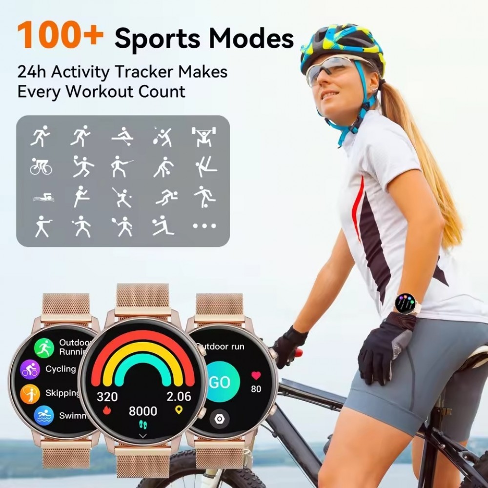 Montre connect&eacute;e BT Call G25 Bluetooth appels &eacute;cran 1.39 pouces &eacute;tanche fitness fr&eacute;quence cardiaque pression art&eacute;rielle oxyg&egrave;ne sang sommeil stress et respiration - Or rose