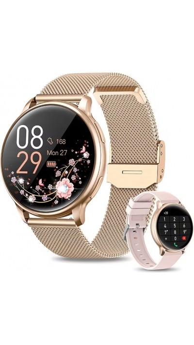 Montre connect&eacute;e Little Meatball G35 Bluetooth appels 120 modes sport podom&egrave;tre suivi sommeil activit&eacute; batterie longue dur&eacute;e 30 jours avec 2 bracelets - Or rose