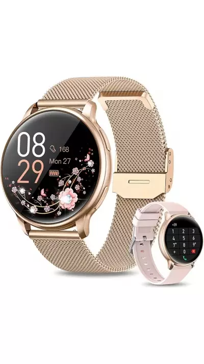Montre connect&eacute;e Little Meatball G35 Bluetooth appels 120 modes sport podom&egrave;tre suivi sommeil activit&eacute; batterie longue dur&eacute;e 30 jours avec 2 bracelets - Or rose
