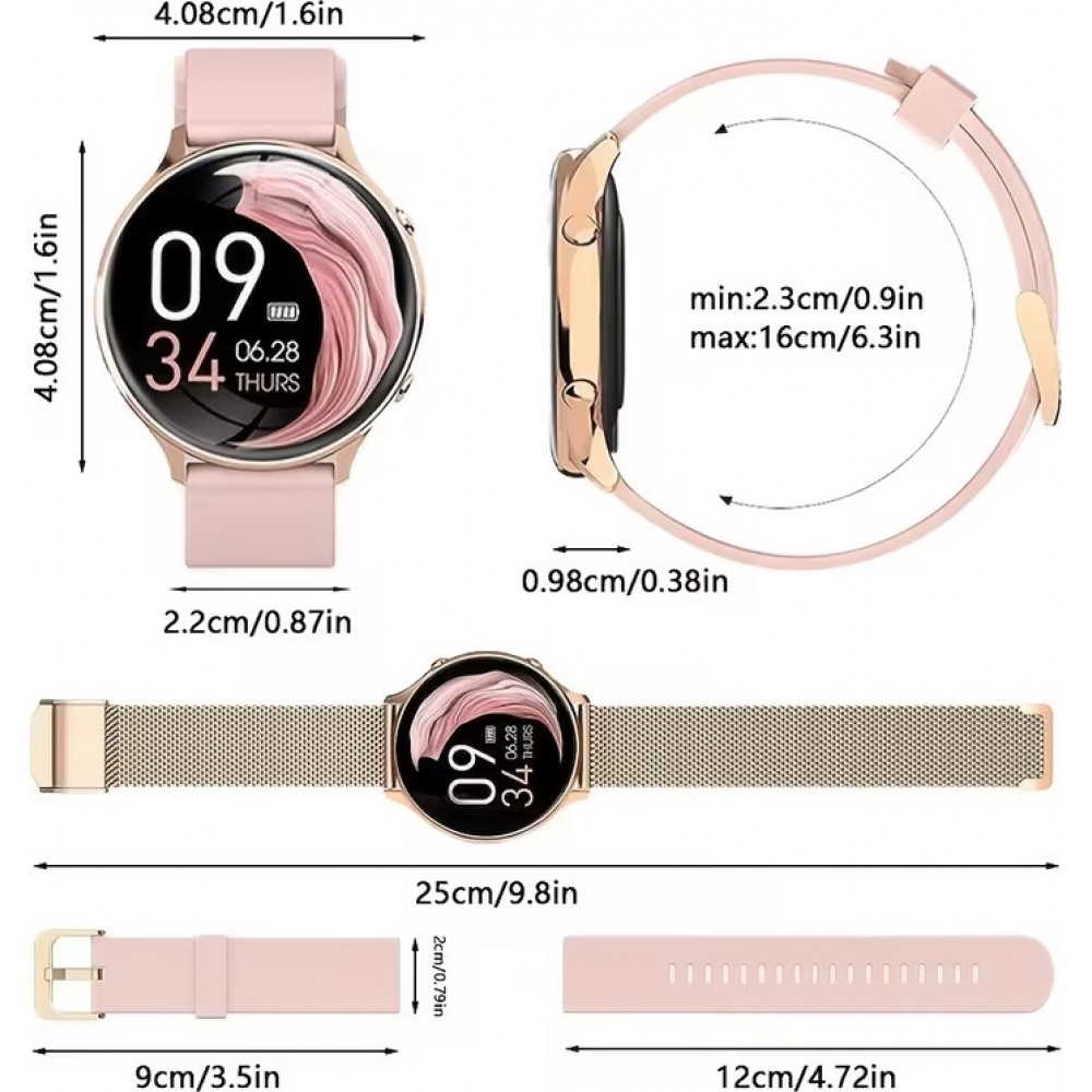 Montre connect&eacute;e Little Meatball G35 Bluetooth appels 120 modes sport podom&egrave;tre suivi sommeil activit&eacute; batterie longue dur&eacute;e 30 jours avec 2 bracelets - Or rose