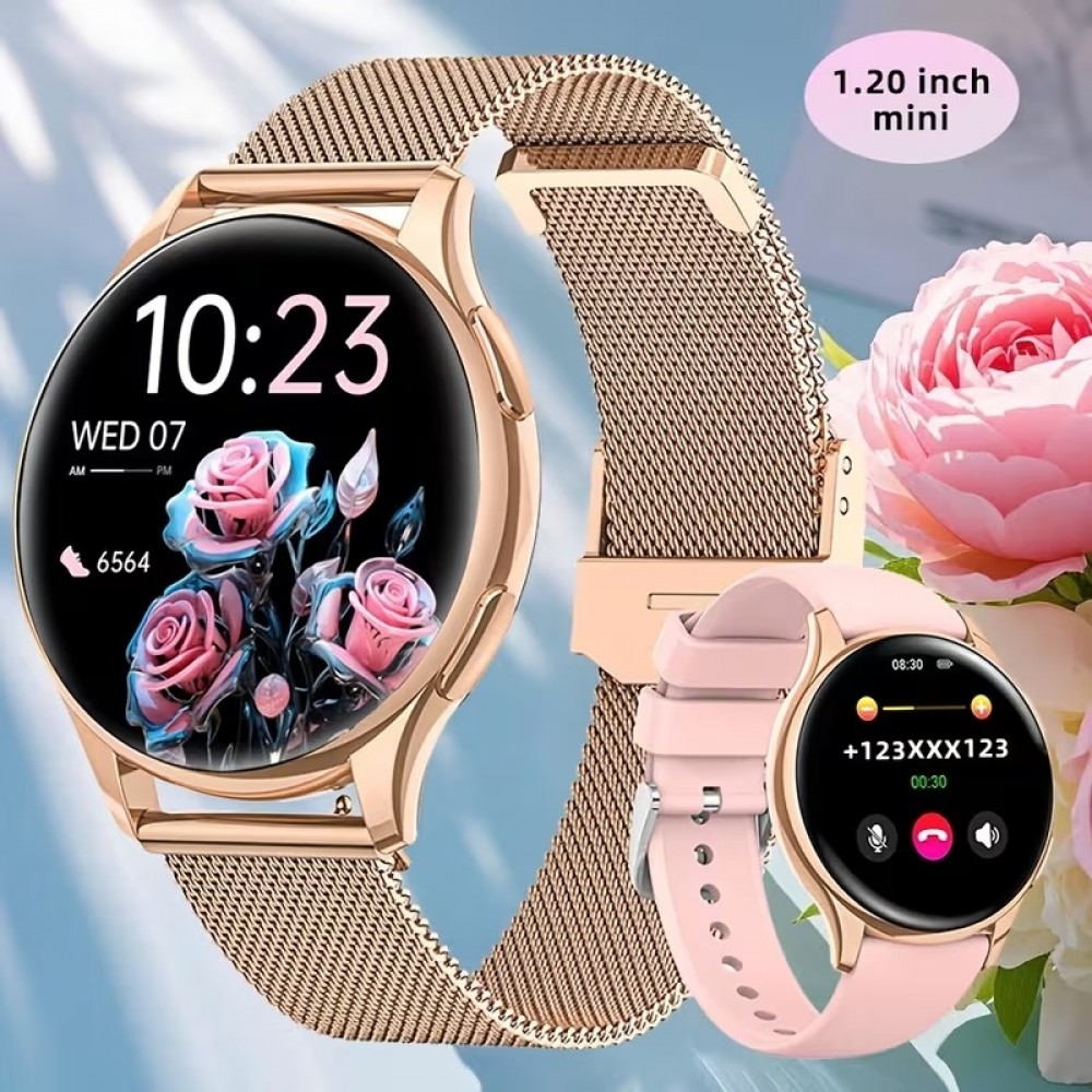 Montre connect&eacute;e Little Meatball G35 Bluetooth appels 120 modes sport podom&egrave;tre suivi sommeil activit&eacute; batterie longue dur&eacute;e 30 jours avec 2 bracelets - Or rose