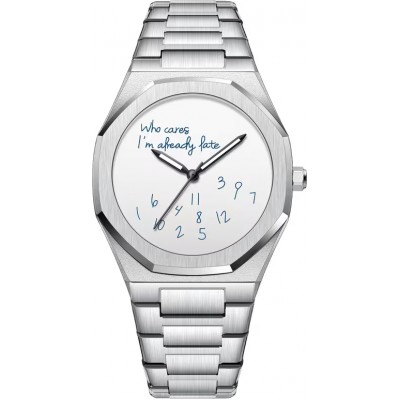 Montre de style minimaliste Who cares I'm already late (cadran blanc) 42 mm - Argent