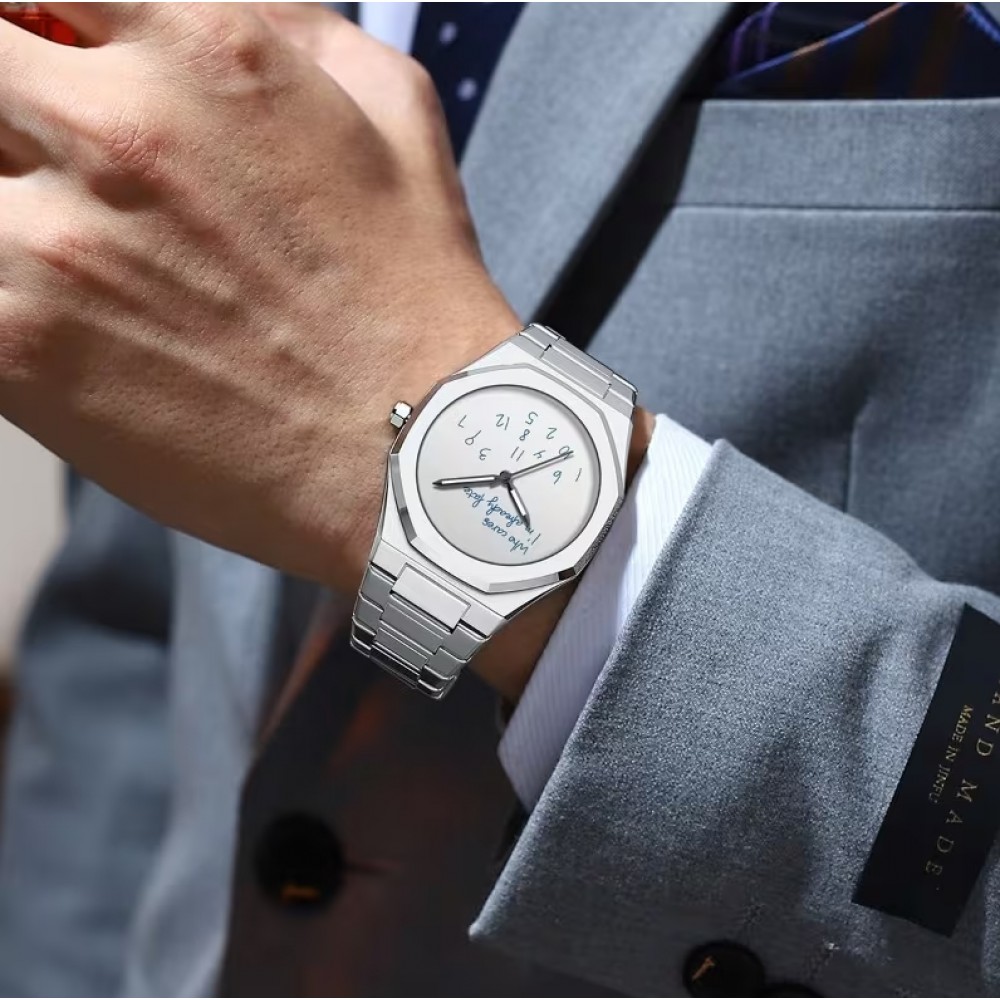 Montre de style minimaliste Who cares I'm already late (cadran blanc) 42 mm - Argent