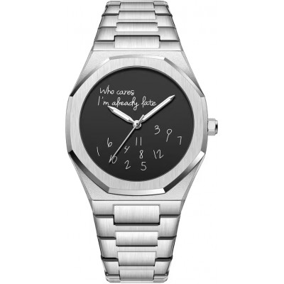 Montre de style minimaliste Who cares I'm already late (cadran noir) 42 mm - Argent
