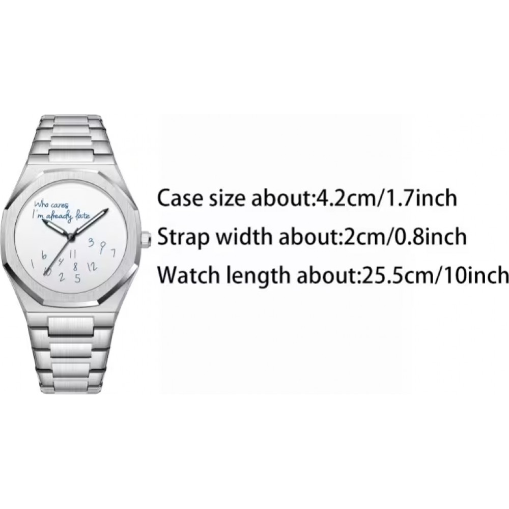 Montre de style minimaliste Who cares I'm already late (cadran noir) 42 mm - Argent