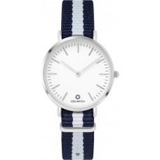 Montre Edelwatch 32 mm (Ladies) cadran argenté fond blanc (pile non incluse) - Bracelet bleu / blanc