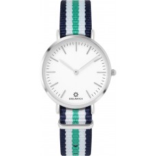 Montre Edelwatch 32 mm (Ladies) cadran argenté fond blanc (pile non incluse) - Bracelet bleu / blanc / vert