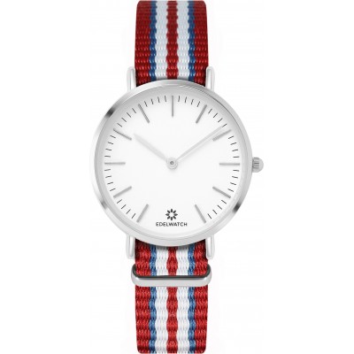 Edelwatch Uhr 32 mm (Ladies) Silver Zifferblatt Weiss (Batterie nicht enthalten) - Rot / Blau / Weiss