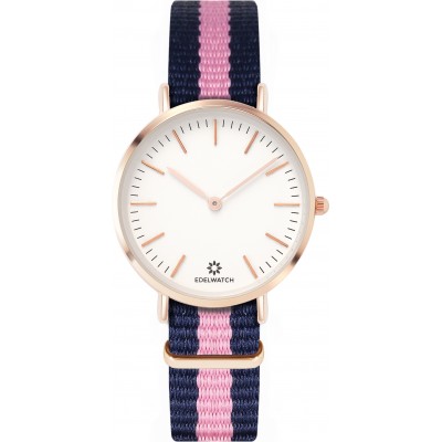 Edelwatch Uhr 32 mm (Ladies) Gold Zifferblatt Weiss (Batterie nicht enthalten) - Blau/Rosa Armband