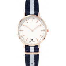 Montre Edelwatch 32 mm (Ladies) cadran doré fond blanc (pile non incluse) - Bracelet bleu / blanc