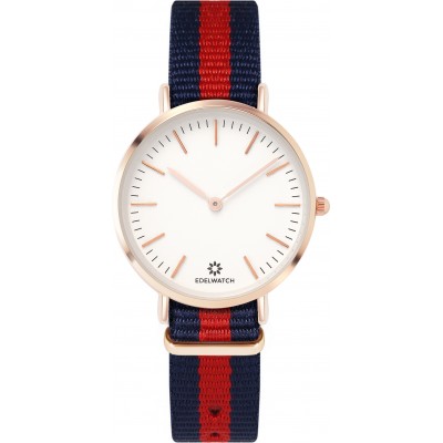 Montre Edelwatch 32 mm (Ladies) cadran doré fond blanc (pile non incluse) - Bracelet bleu / rouge