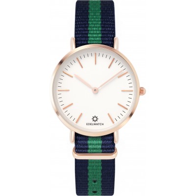 Montre Edelwatch 32 mm (Ladies) cadran doré fond blanc (pile non incluse) - Bracelet bleu / vert