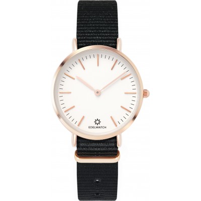 Montre Edelwatch 32 mm (Ladies) cadran doré fond blanc (pile non incluse) - Bracelet noir
