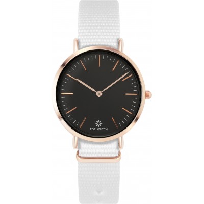 Montre Edelwatch 32 mm (Ladies) cadran doré fond noir (pile non incluse) - Bracelet blanc