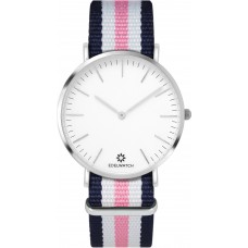Montre Edelwatch 41 mm (Men) cadran argenté fond blanc (pile non incluse) - Bracelet bleu / blanc / rose