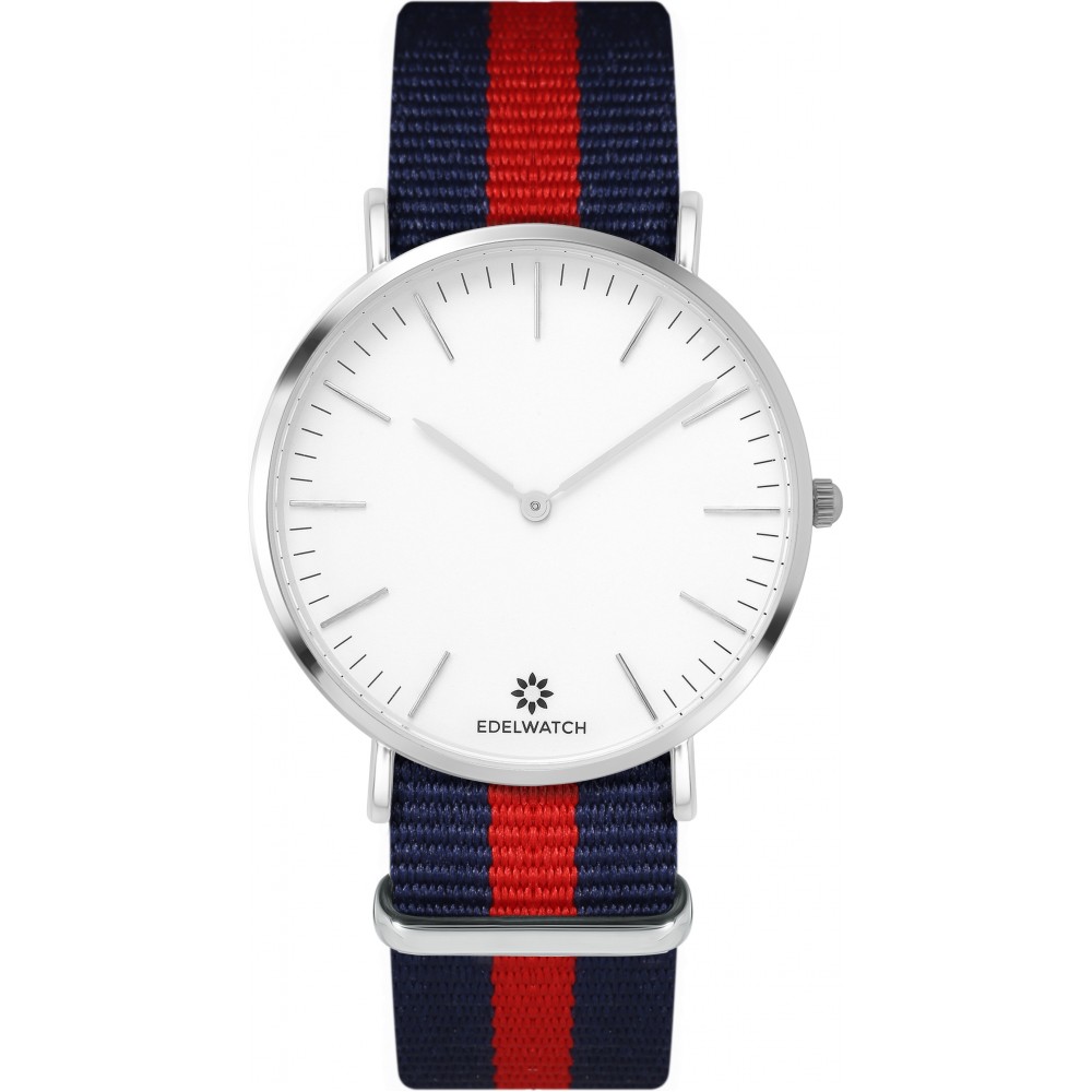 Edelwatch Uhr 41 mm (Men) Silver Zifferblatt Weiss (Batterie nicht enthalten) - Blau / Rot