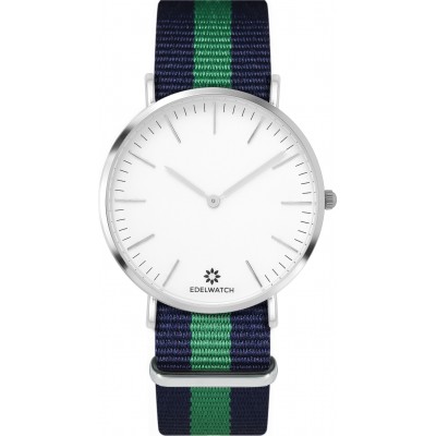 Montre Edelwatch 41 mm (Men) cadran argenté fond blanc (pile non incluse) - Bracelet bleu / vert