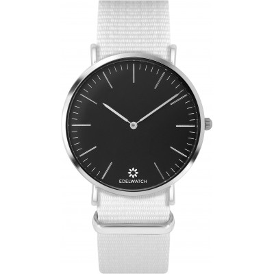 Montre Edelwatch 41 mm (Men) cadran argenté fond noir (pile non incluse) - Bracelet blanc