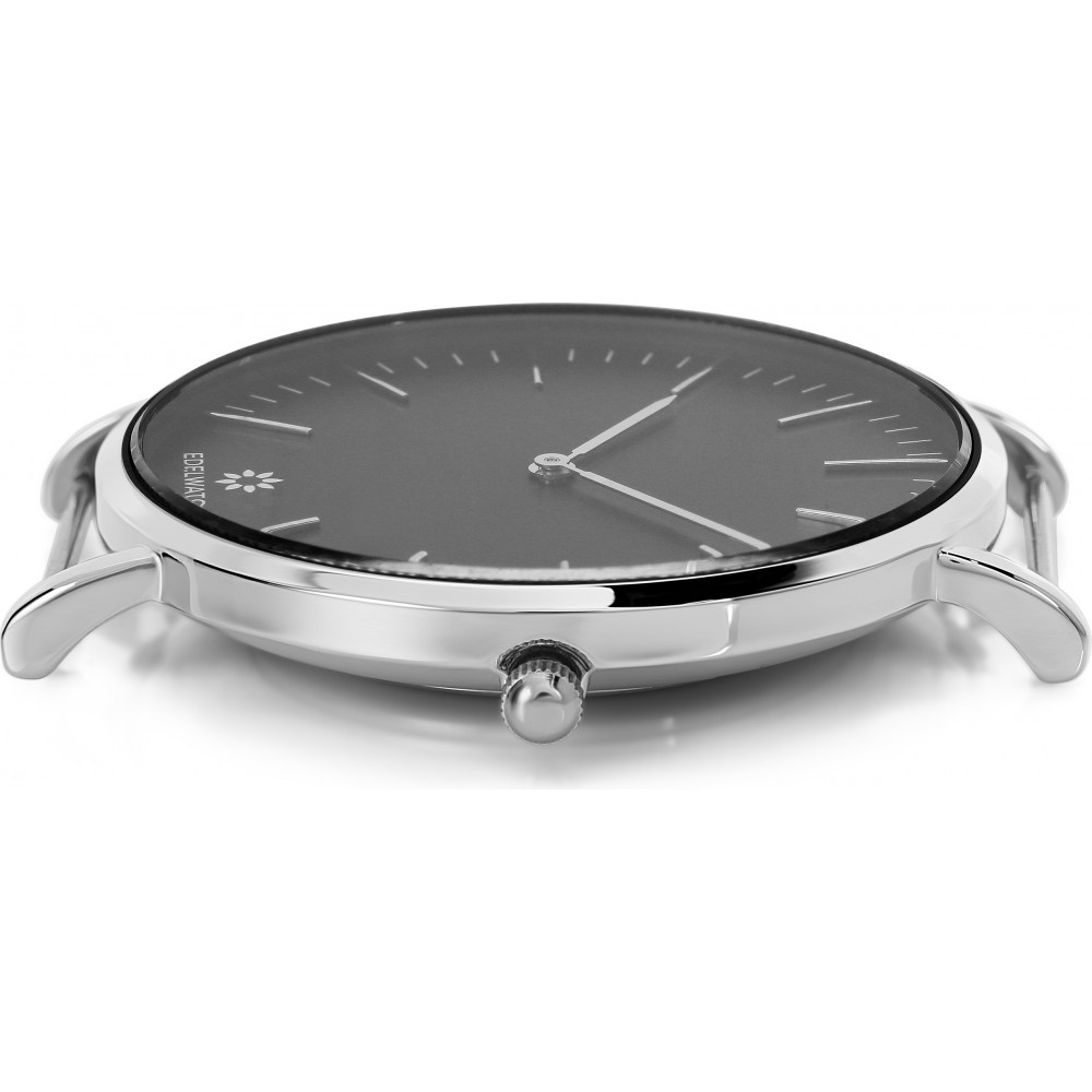 Edelwatch Uhr 41 mm (Men) Silver Zifferblatt Schwarz (Batterie nicht enthalten) - Weisses Armband