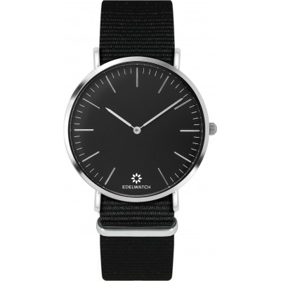 Montre Edelwatch 41 mm (Men) cadran argenté fond noir (pile non incluse) - Bracelet noir