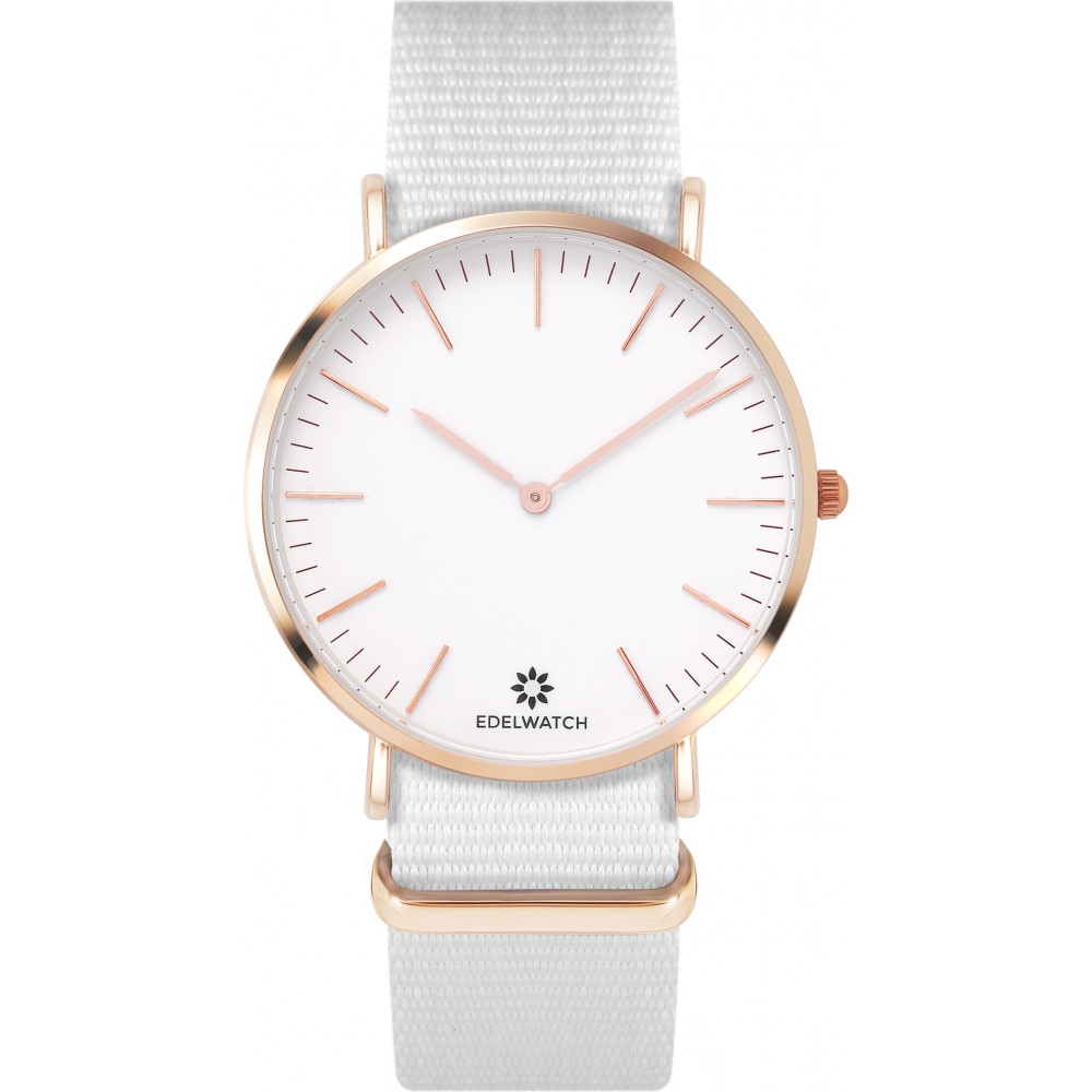 Montre Edelwatch 41 mm (Men) cadran doré fond blanc (pile non incluse) - Bracelet blanc