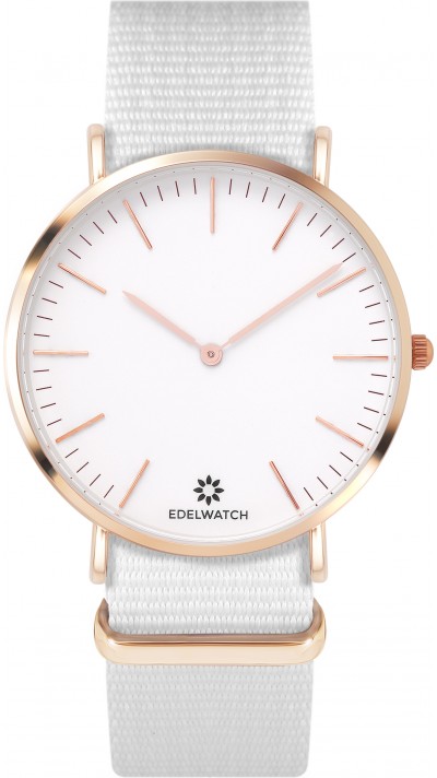 Montre Edelwatch 41 mm (Men) cadran doré fond blanc (pile non incluse) - Bracelet blanc