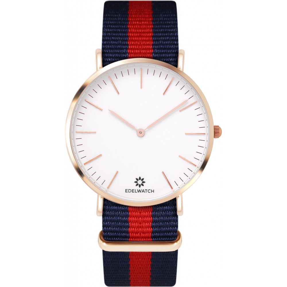 Montre Edelwatch 41 mm (Men) cadran doré fond blanc (pile non incluse) - Bracelet bleu / rouge