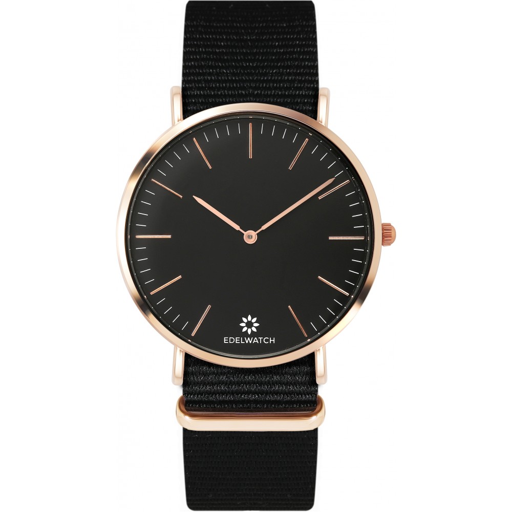 Montre Edelwatch 41 mm (Men) cadran doré fond noir (pile non incluse) - Bracelet noir