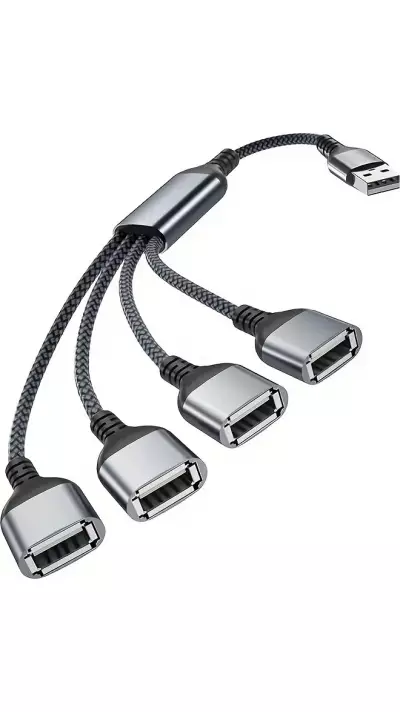 Multiprise USB-A vers 4x USB-A ports avec câble 30 cm hub charge multiple - Gris