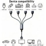 Multiprise USB-A vers 4x USB-A ports avec câble 30 cm hub charge multiple - Gris
