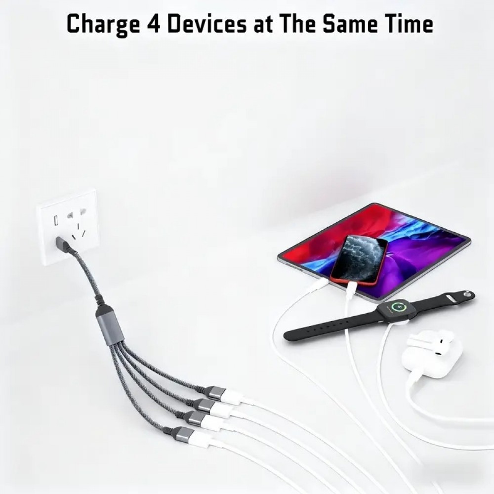 Multiprise USB-A vers 4x USB-A ports avec câble 30 cm hub charge multiple - Gris