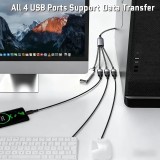 Multiprise USB-A vers 4x USB-A ports avec câble 30 cm hub charge multiple - Gris