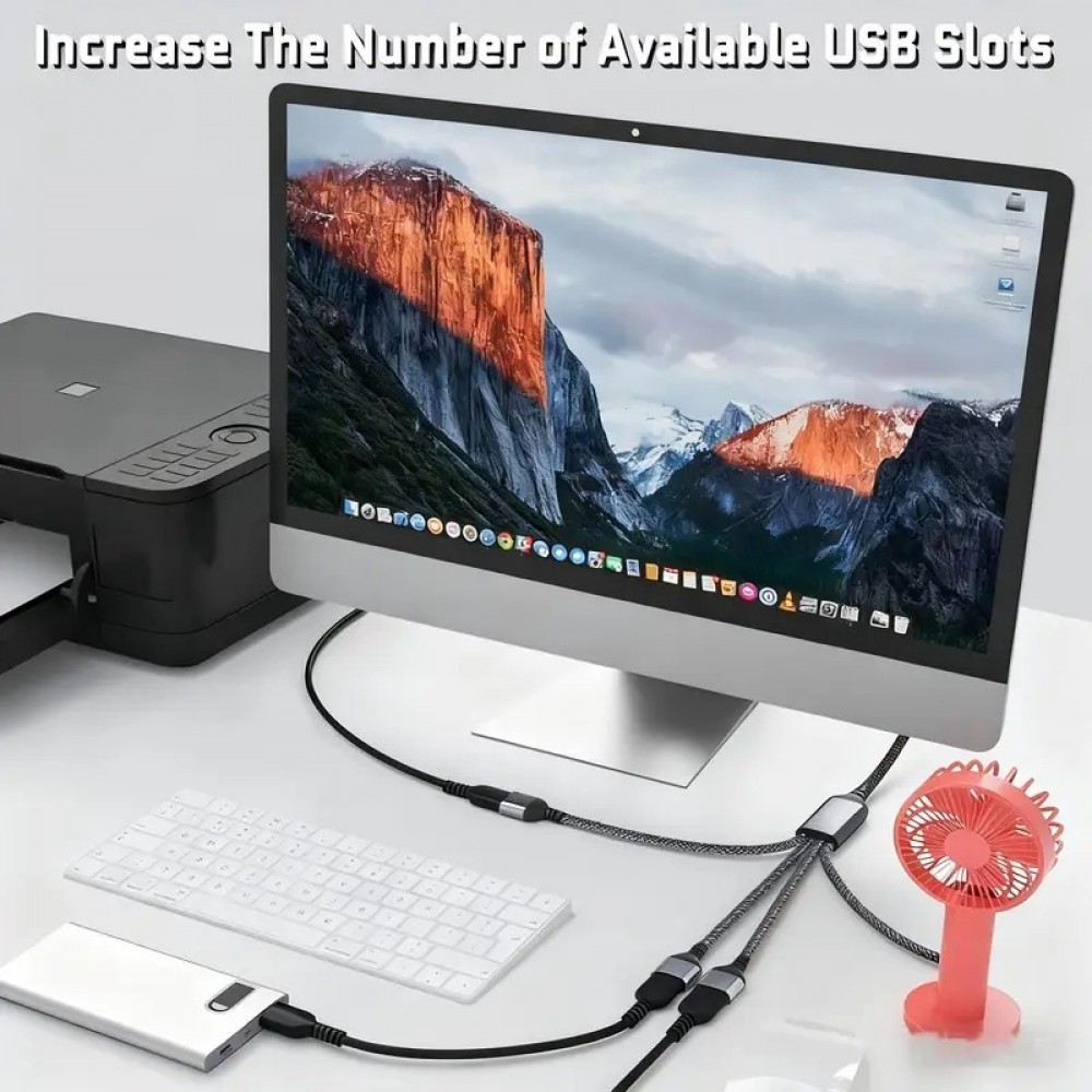 Multiprise USB-A vers 4x USB-A ports avec câble 30 cm hub charge multiple - Gris