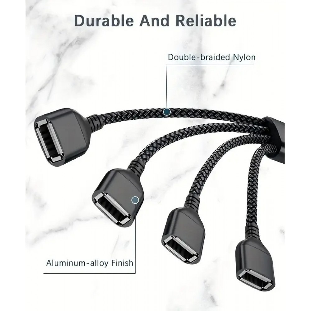 Multiprise USB-A vers 4x USB-A ports avec câble 30 cm hub charge multiple - Gris