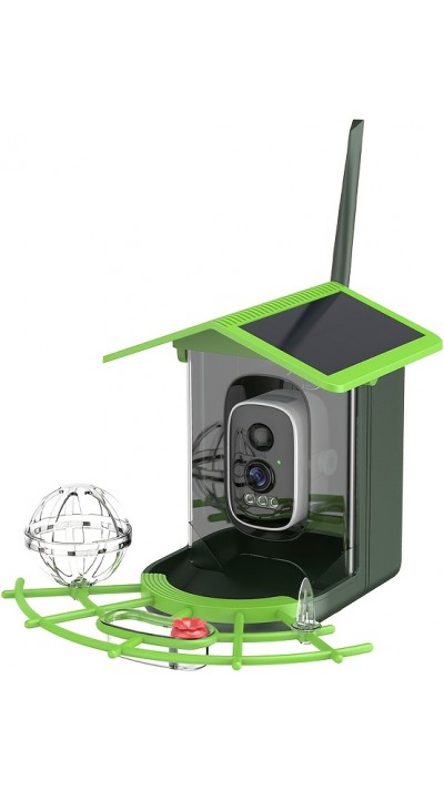 Nichoir à oiseaux intelligent 1296p WiFi avec caméra solaire détection de mouvement et contrôle via application - Vert