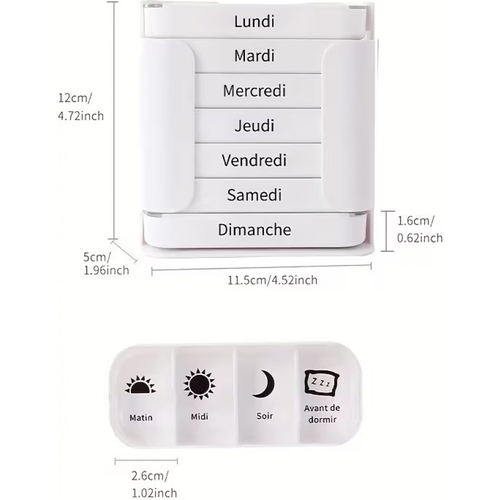 Organisateur de pilules hebdomadaire VANYARLIFE 7 jours organisateur portable matin/midi/soir - Blanc
