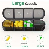 Organisateur de pilules pour voyage 7 jours et 4 prises par jour bo&icirc;te portable avec sac &eacute;l&eacute;gant - Noir