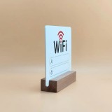 Panneau WiFi 2D en acrylique avec socle bois affiche mot de passe pour maison ou restaurant - Blanc