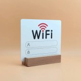 Panneau WiFi 2D en acrylique avec socle bois affiche mot de passe pour maison ou restaurant - Blanc