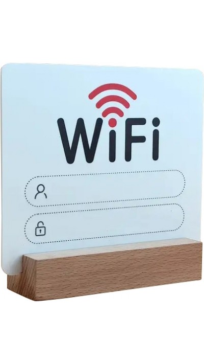 Panneau WiFi 2D en acrylique avec socle bois affiche mot de passe pour maison ou restaurant - Blanc