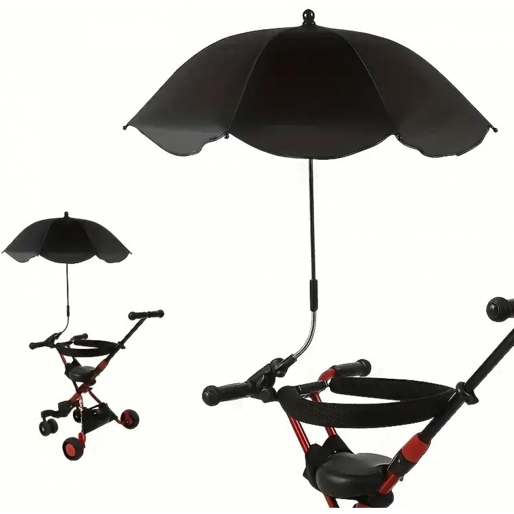 Parasol 360&deg; avec pince pour poussette ou chaise protection UV fixation facile et toile polyester - Noir