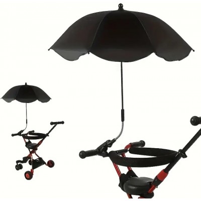 Parasol 360&deg; avec pince pour poussette ou chaise protection UV fixation facile et toile polyester - Noir