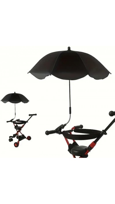 360° Sonnenschirm mit Klammer für Kinderwagen oder Stuhl UV-Schutz einfache Befestigung Polyesterstoff - Schwarz