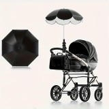 Parasol 360&deg; avec pince pour poussette ou chaise protection UV fixation facile et toile polyester - Noir